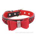 co-friendly colorful rhinestone bowtie leather dog collar